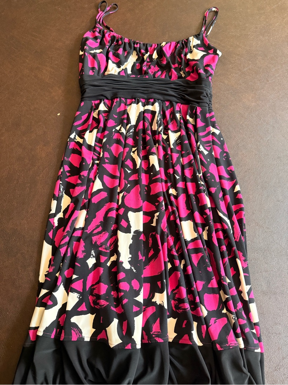 Jones New York Pink and Black Print Spaghetti Strap Dress